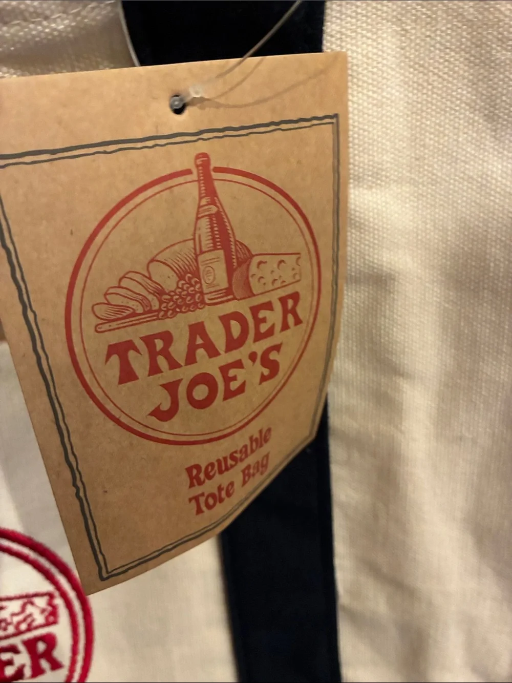 Trader Joe’s Canvas Tote Bag in Cream and navy nwt